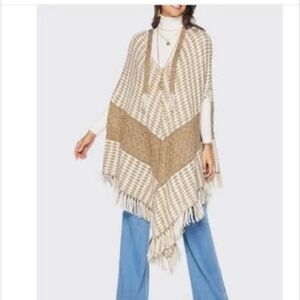 Ramy Brook Tan and Cream Fringe Poncho